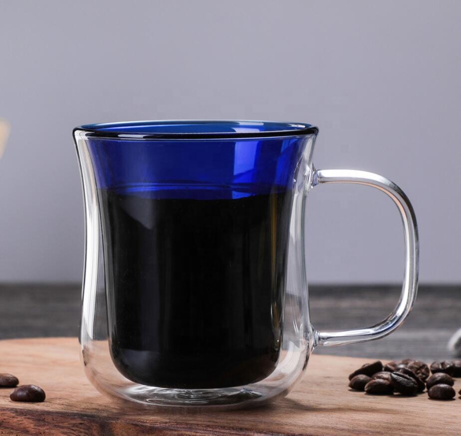 new style high borosilicate double wall glass bottle glass milk coffee and tea cup with handle