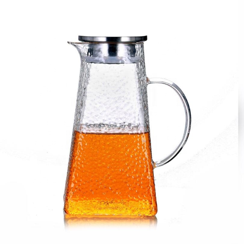 Square large capacity cold water pot cold water pot heat-resistant glass transparent SS cover tea pot