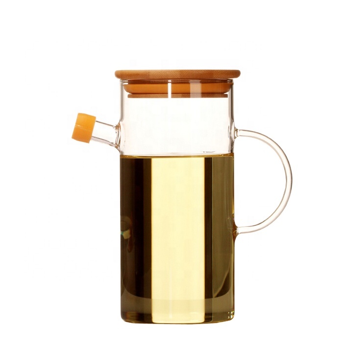 Hot sale 500ml Glass Bottle Cooking Oil Dispenser with bamboo lid