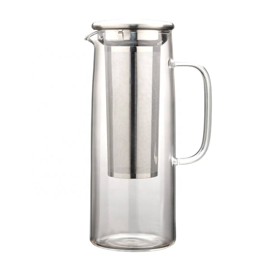 wholesale high borosilicate glass cold coffee maker steel filter with handle