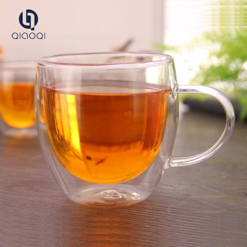 High Borosilicate Handmade Insulated Tea Coffer Beer Double Wall Glass Cups With Handle