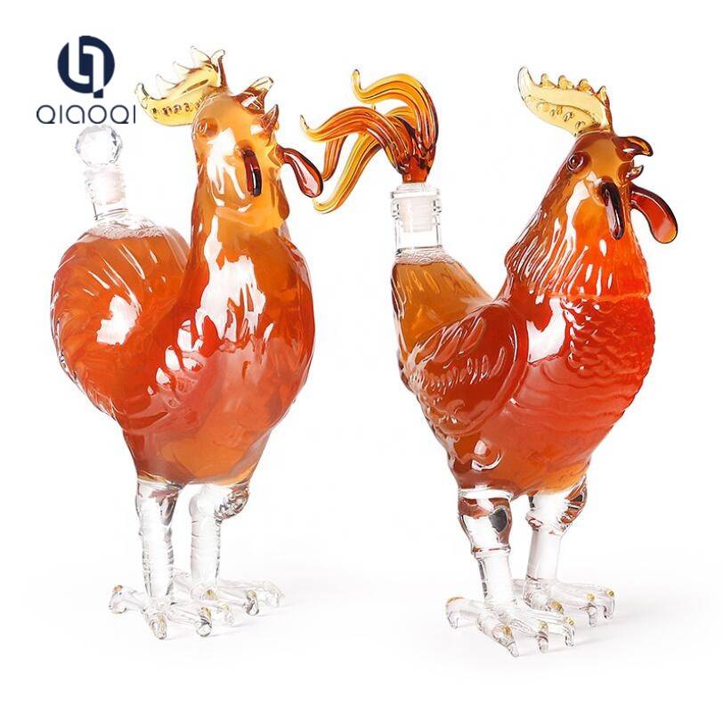 Whole Sale Craft Gift Animal Rooster Cock Shaped Glass Decanter Wine Bottle