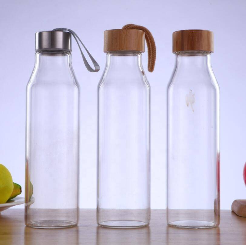Eco friendly double wall glass drink water  bottle with bamboo steel lid