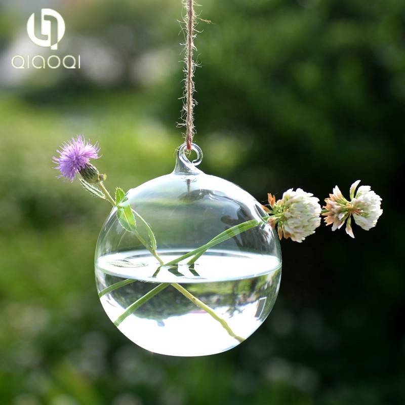 Wholesale Clear Small Round Hanging Decoration Gift Glass Flower Vase