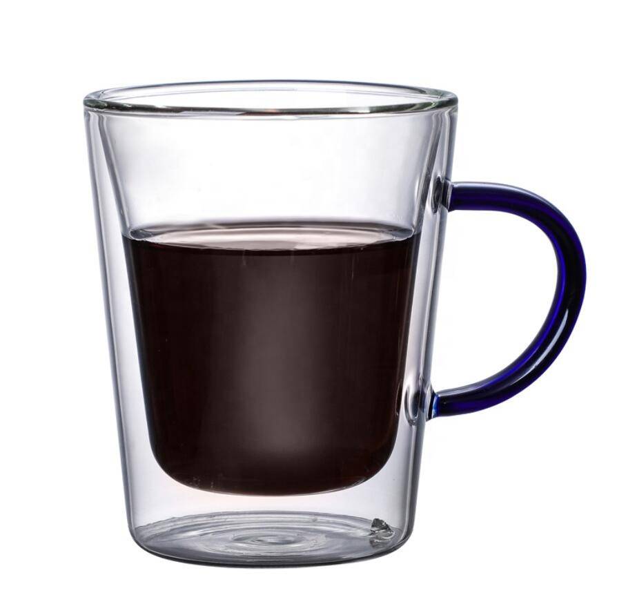 High Quality Factory Handmade 250ml Double Wall Glass Tea Coffee Cups Mugs With Colored  Lid