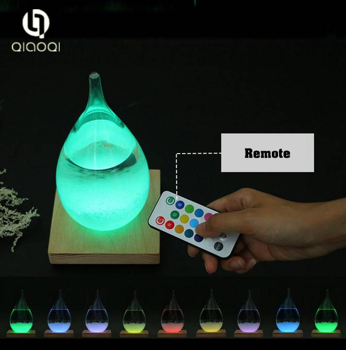 Desktop Craft Gift Remote LED Glass Weather Predictor  Barometer Storm Bottle