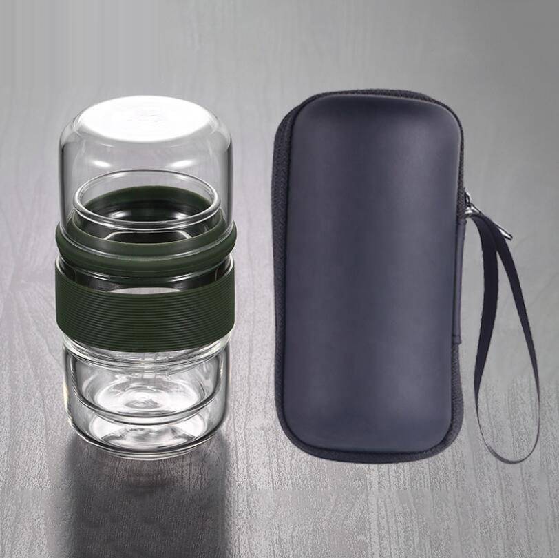 High borosilicate travelable thermos mini glass tea pot green set