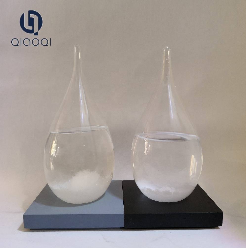 Storm glass with black grey wooden base