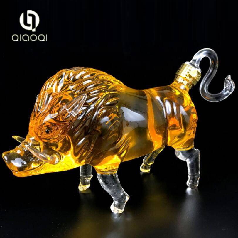 QiAOQi Craft wine glass bottles pig shape glass bottle