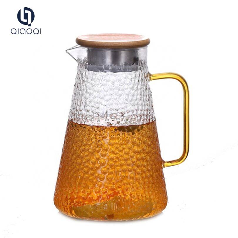 High Quality Clear Borosilicate Glass Water Jug Cold Brew Tea Fruit Pot glass teapot cold water kettle with bamboo lid