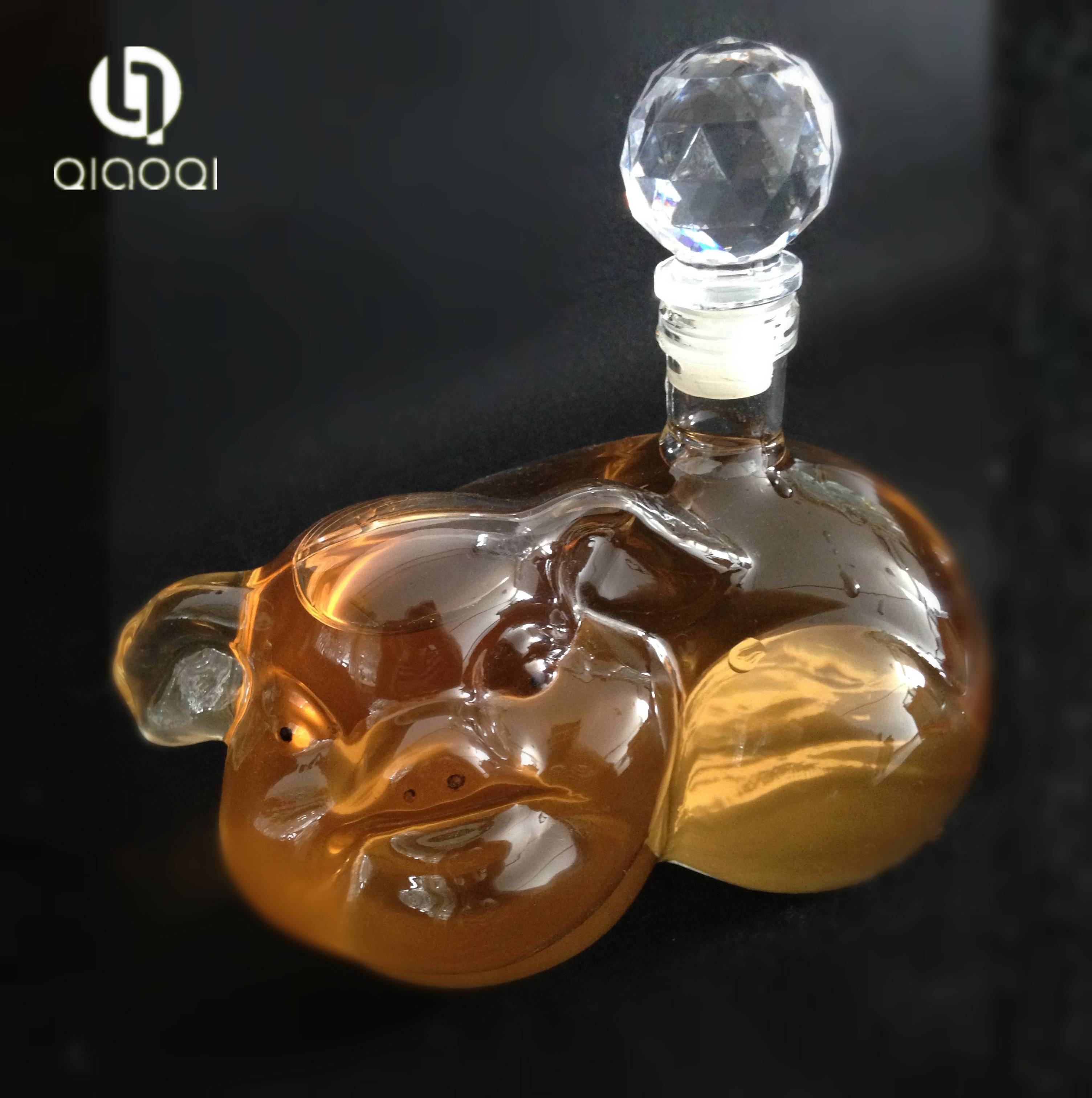 QiAOQi 1000ml Pig Shape Liquor Glass Bottle Craft Wine Glass Bottle