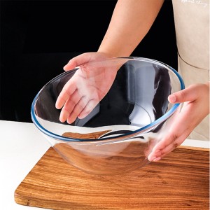 Large salad bowl kitchen household glass and basin simple glass basin high temperature resistant soup round transparent bowl