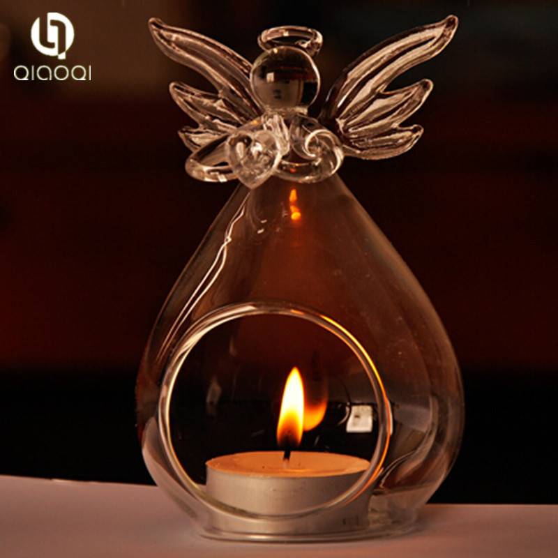 Europe type transparent crystal glass angels candlesticks