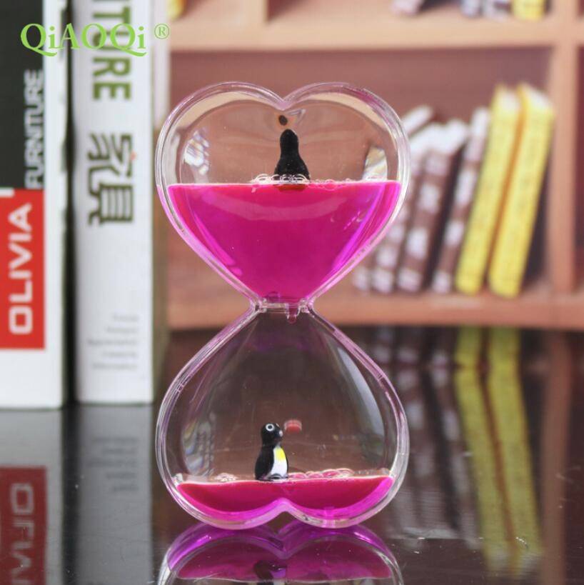 Heart shape oil and water toys liquid hourglass
