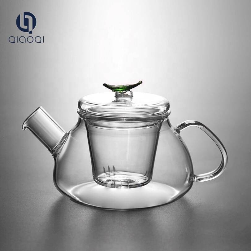 QIAOQI Wholesale handblown heat resistant small glass teapot with glass infuser