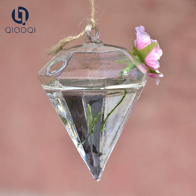 Diamond shape glass vase / Hydroponics vase opening transparent glass hanging