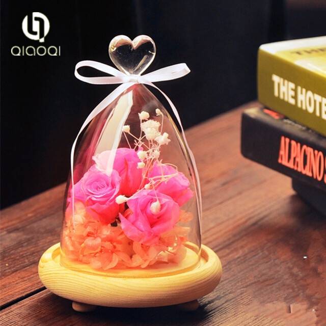 Factory wholesale Tooth Hourglass Sand Timer - Elegant flower glass dome , glass cover ,glass dome cover with wooden base on sale – Qiaoqi