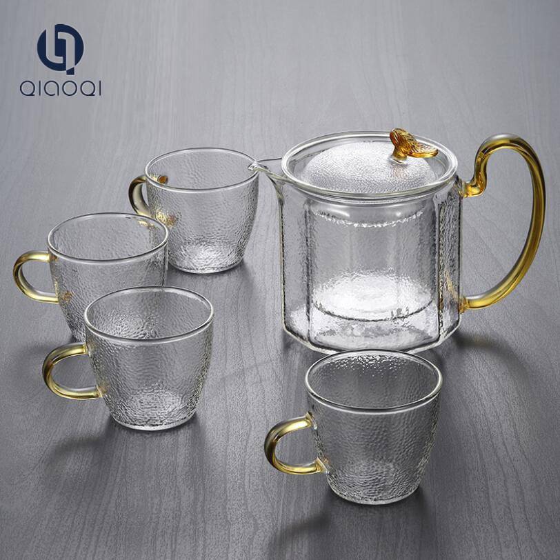 QIAOQI Chinese Borosilicate Heat Resistant Glass Coffee Cup Reusable Tea Set Teapot
