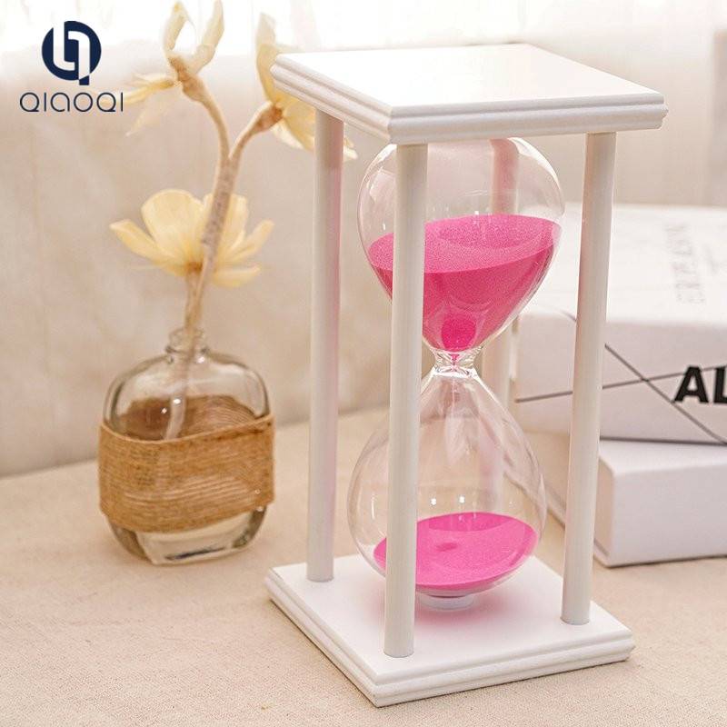 Transparent glass hourglass with plank frame gift