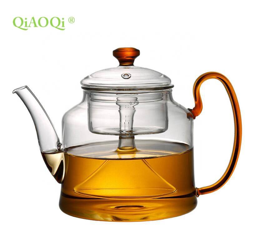 Thick heat resist glass tea pot with glass handle