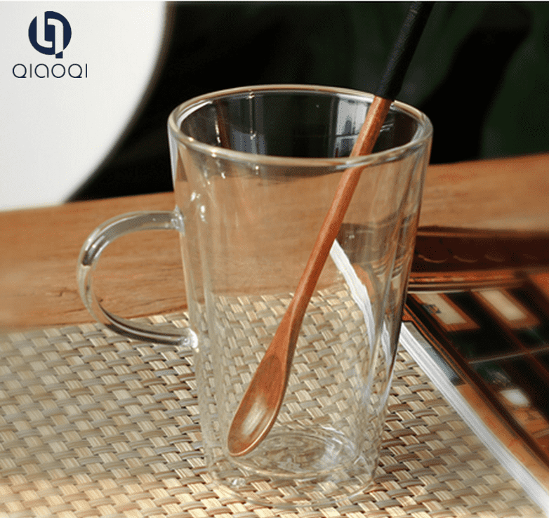 China 400ml double wall glass cup with handle / double wall glass mug