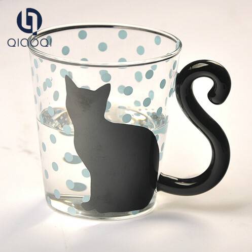hand made heat resist cat shape glass cup