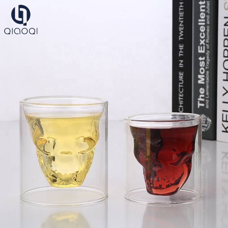 250ml double wall skull shaped shot glass cup