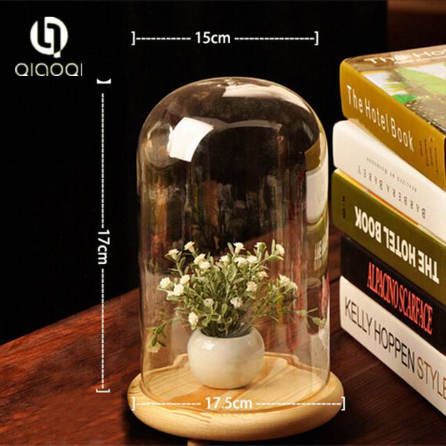 Heat-resistant glass clock dome cover with wood base