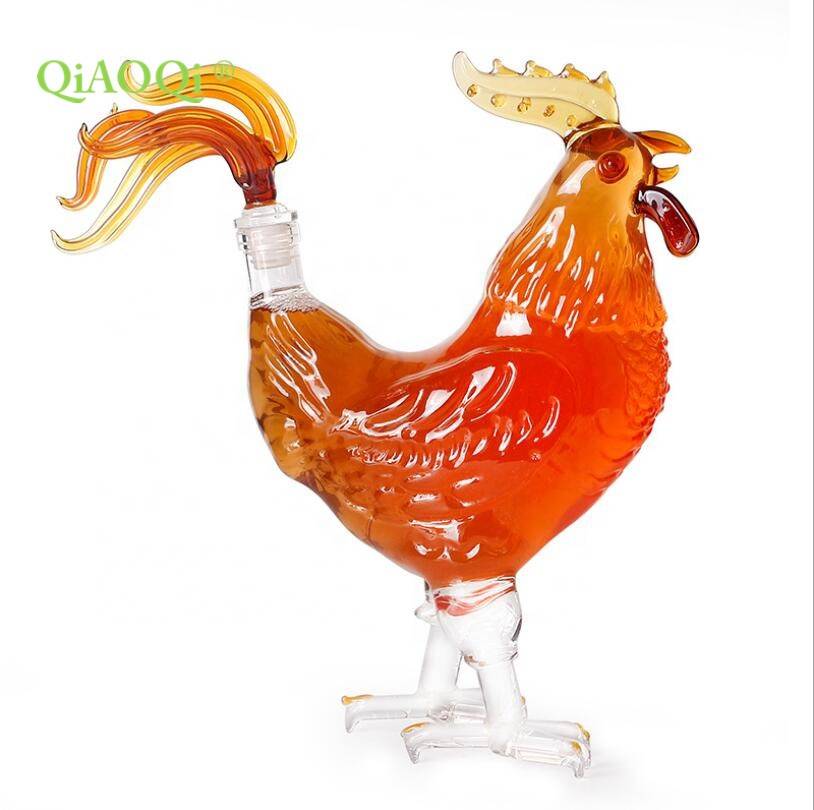 Creative hand made borosilicate heat resistant animal shaped clear glass decanter chicken shaped wine bottle