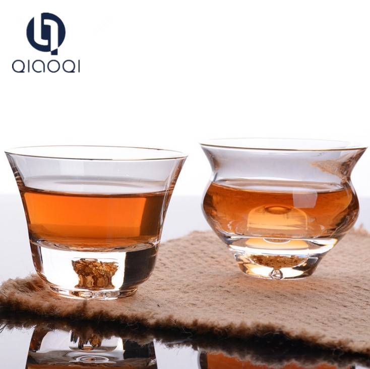 Manufacturer direct selling creative crystal glass tea cup gold foil tea cup
