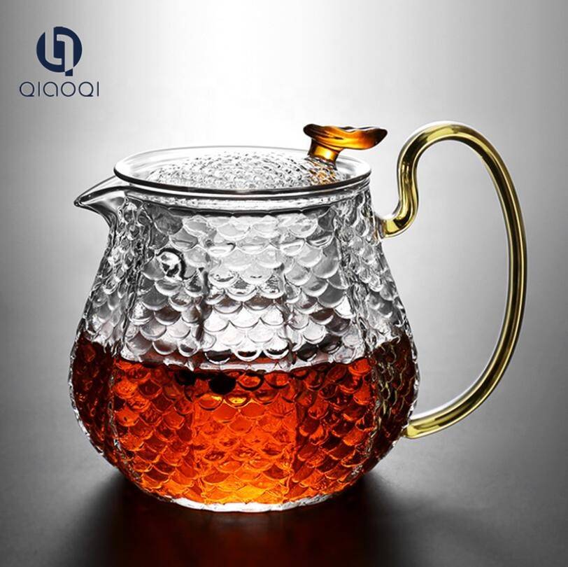 QIAOQI Glass Filtering Tea Maker Teapot with 4 Tea Cups Set