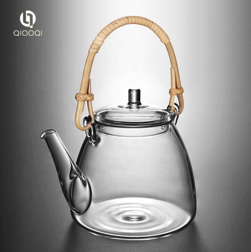 QIAOQI 900ml glass teapot with bamboo handle