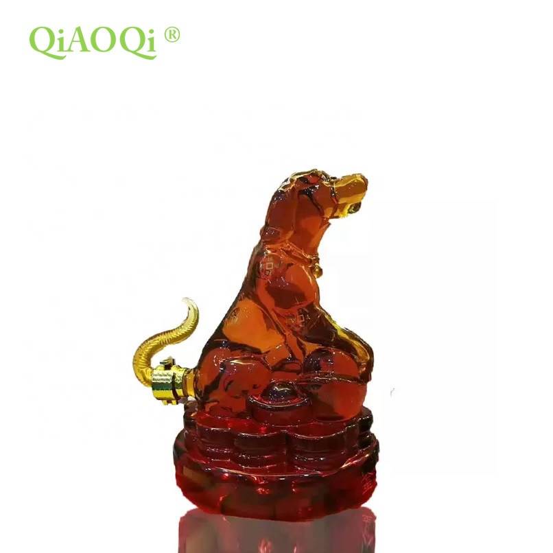 QiAOQi 1000ml glass gift with dog shape handmade wine glass bottles / empty vodka glass bottle