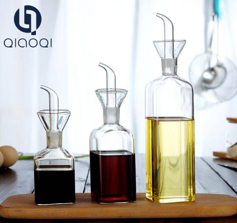 Kitchen glassware square glass cruet bottle for cooking oil