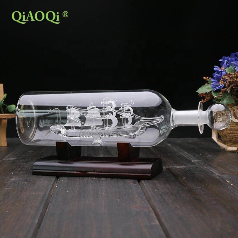 Glass crafts gift with ship with wooden base as promotion gift / Ship In A Bottle