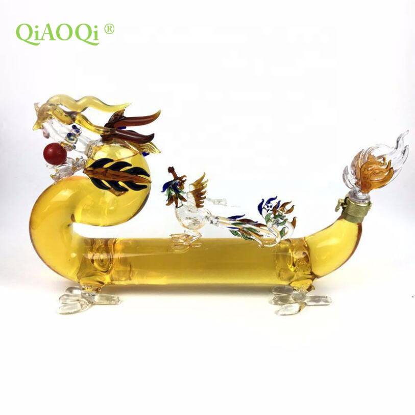 QiAOQi 1000ml Craft wine glass bottles liquor Dragon Shape Liquor Glass Bottle