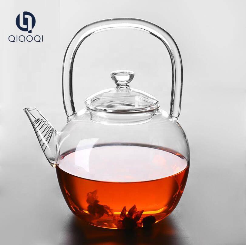 QIAOQI  glass share pot handblown stainless steel infuser glass teapot