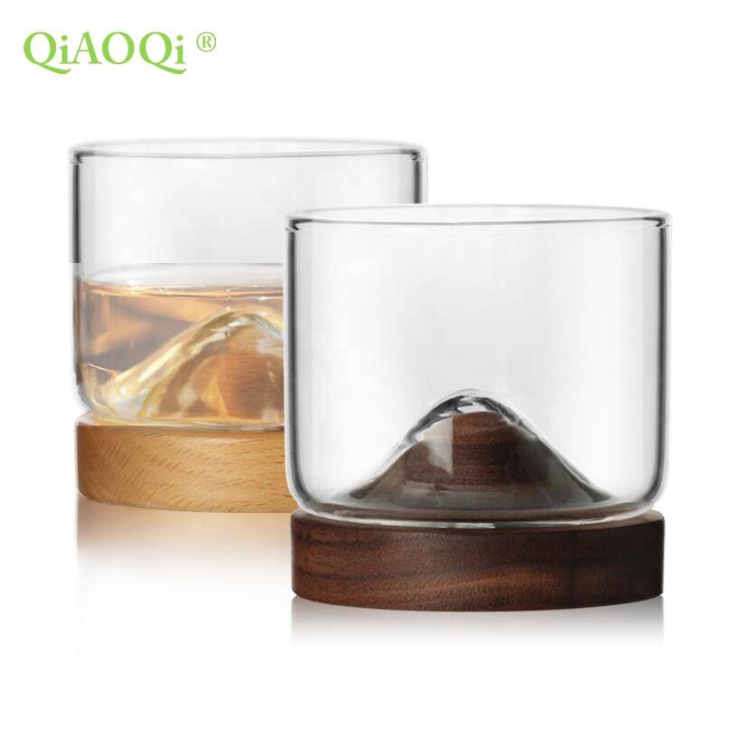 Single Wall High Borosilicate Small Mountain Glass Tea Cup With Wooden Base