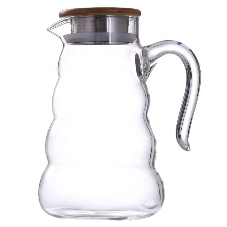 Hot sale borosilicate clear glass water pot drinking water pot With Steel Lid And Bamboo Lid