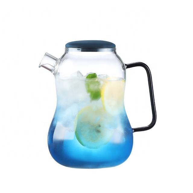 new design wholesale glassware colored glass cold water fruit juice infusion tea pot