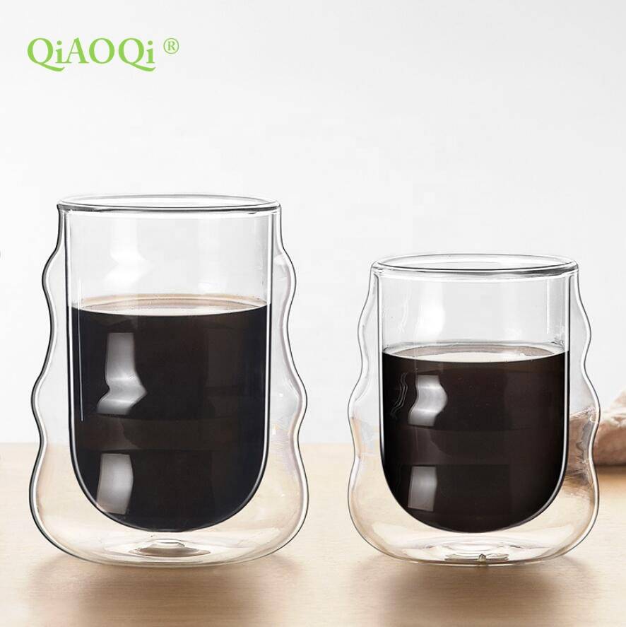 200ml Double Wall Insulated Glass Cup Wave Shape Heat Resistant