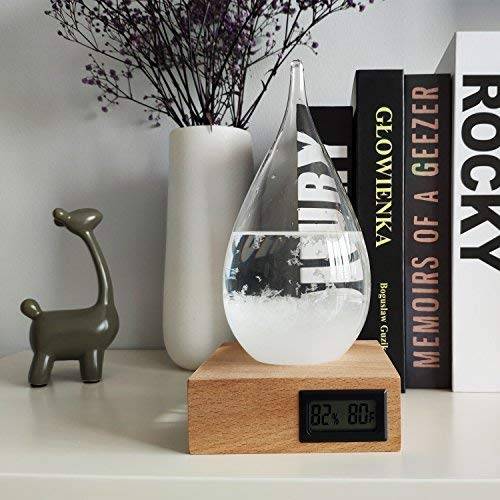glass barometer bottle Storm glass With Thermometer wooden base