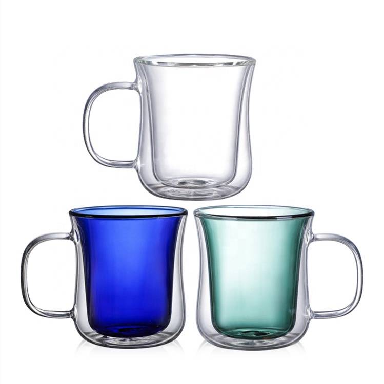 Custom Handmade High Borosilicate Double Wall Glass Colored Reusable Glass Milk Tea Coffee Cup With Handle