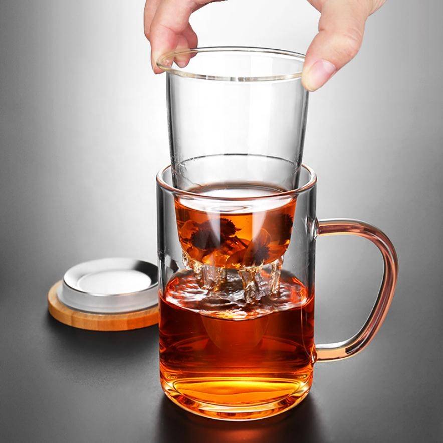 High-end Custom printing drinking glassware microwave safe borosilicate glass tea cup with filter