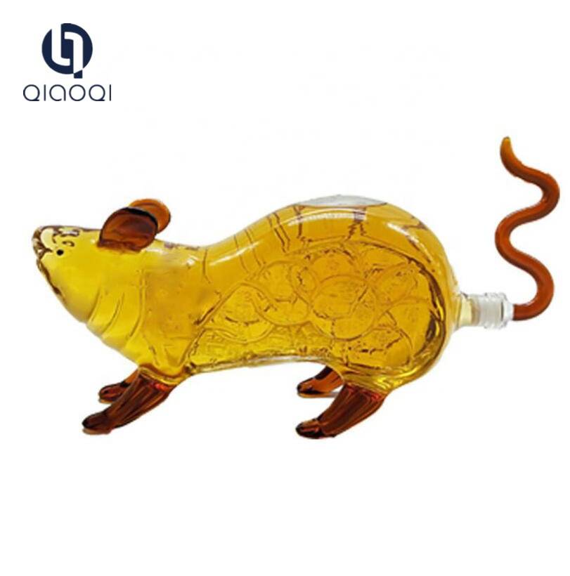 High Quality Borosilicate Chinese Zodiac Animal Mouse Shaped Glass Decanter Wine Bottle