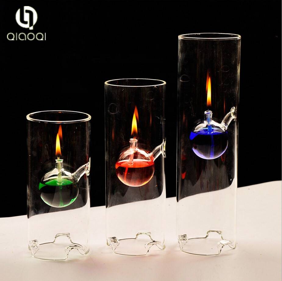 Home Decoration Beautiful Cylindrical Glass Oil Lamp Glass Candleholder