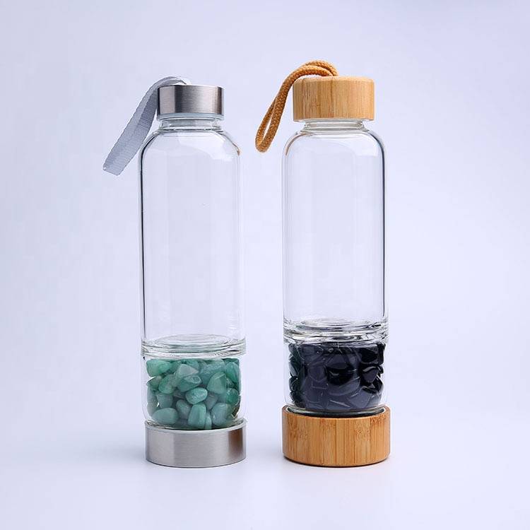 Manufacturer Crystal Water Bottle, Bamboo Water Bottles, Glass Water Bottle with Chip Gemstone