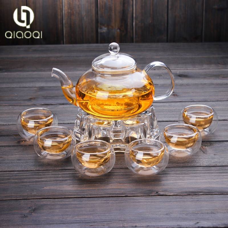 2018 High quality Double Wall Drinking Glasses - Wholesale Chinese Customized 600ml Cheap Handblow Pyrex Clear Borosilicate Glass Teapot and Warmer Set – Qiaoqi