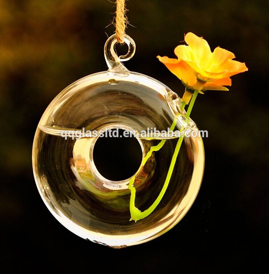 Handmade Craft Clear Small Hanging Round Decoration Gift Glass Flower Vase