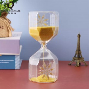 Home decoration hexagonal yellow glass sand timer hourglass custom wine cabinet small ornaments timer